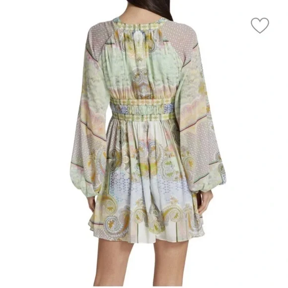 NWT Alexis Tessie Mini Dress In Rococco Pastel Paisley Chiffon Tie Front S - Picture 3 of 11